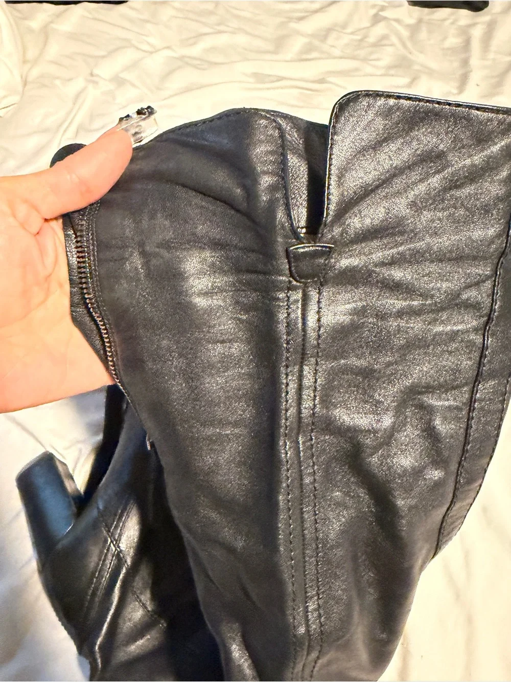 CHANEL Black Leather Knee-High Boots with Block Heel